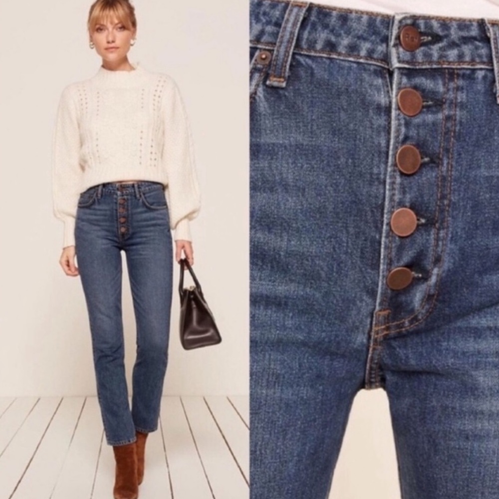 Reformation mid-rise button fly jeans in Baltic